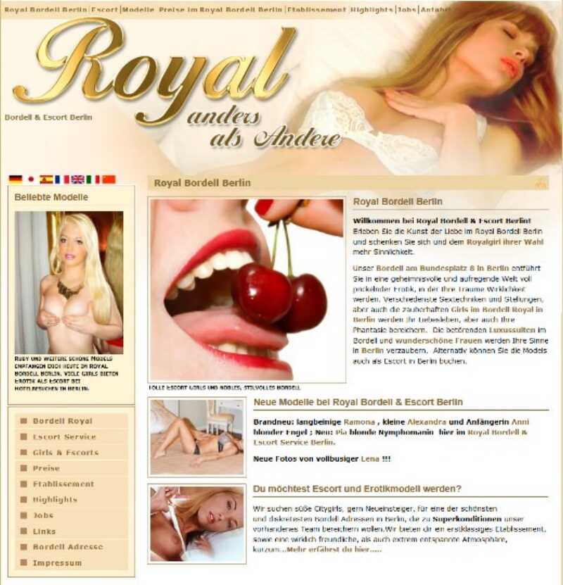 Screenshot der Webseite des Bordell Royal Berlin Ecke Bundesplatz