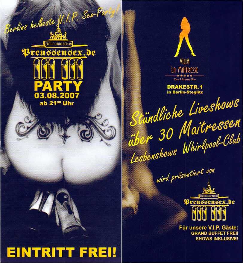 Flyer für Sexparty im Bordell La Maitresse